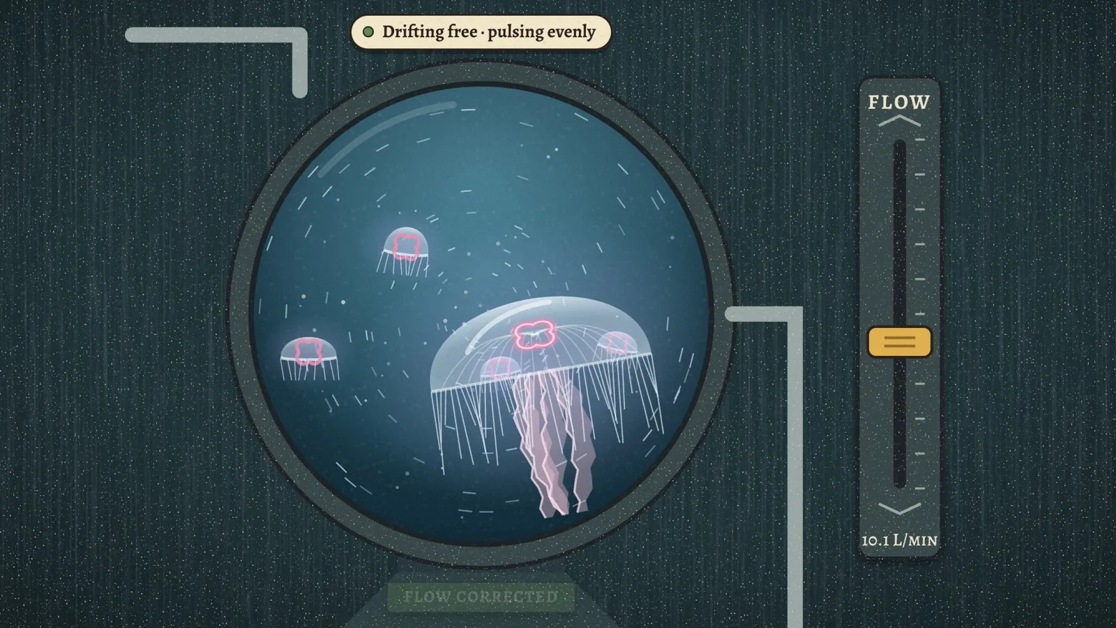 Moon jellyfish drifting in a round tank with a flow control slider